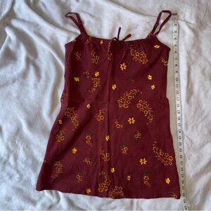 Urban Outfitters Ester Linen Blend Burgundy Tie Floral Mini Dress/Sundress
